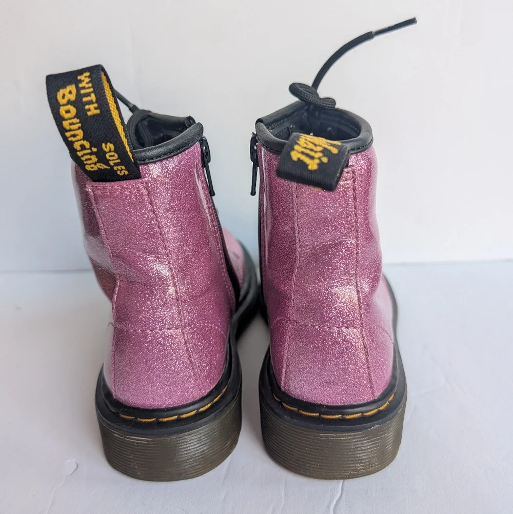 Dr. Martens Glitter Lace-Up Combat Boots - Pink Size 13 Kids